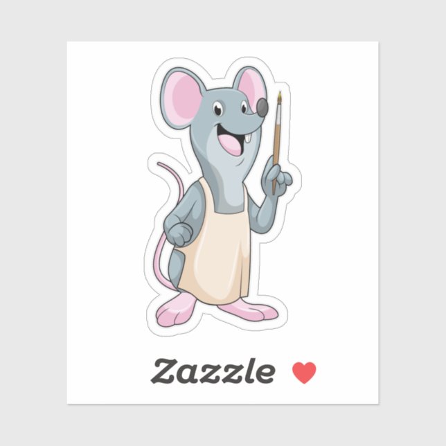 Maus als Maler mit Pinsel Aufkleber (Blatt)