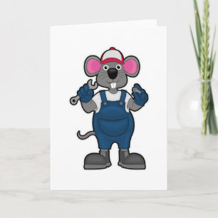 Maus als Mechaniker mit Schraube & Schraubenschlüs Karte