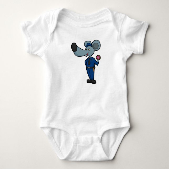 Maus als Polizeibeamter mit Donut Baby Strampler (Vorderseite)