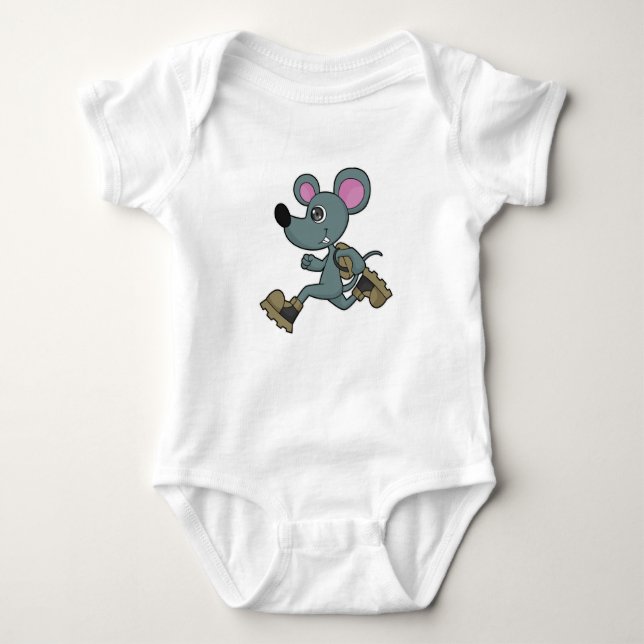 Maus als Runner mit Backpack Baby Strampler (Vorderseite)