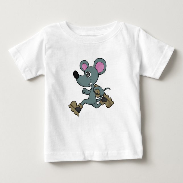 Maus als Runner mit Backpack Baby T-shirt (Vorderseite)