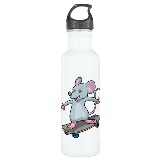 Maus als Skater mit Skateboard Edelstahlflasche (Vorderseite)