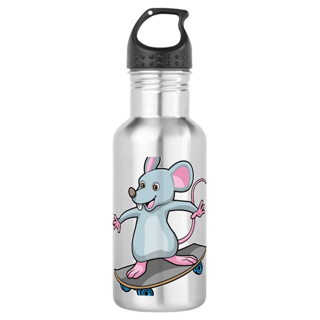 Maus als Skater mit Skateboard Edelstahlflasche (Vorderseite)