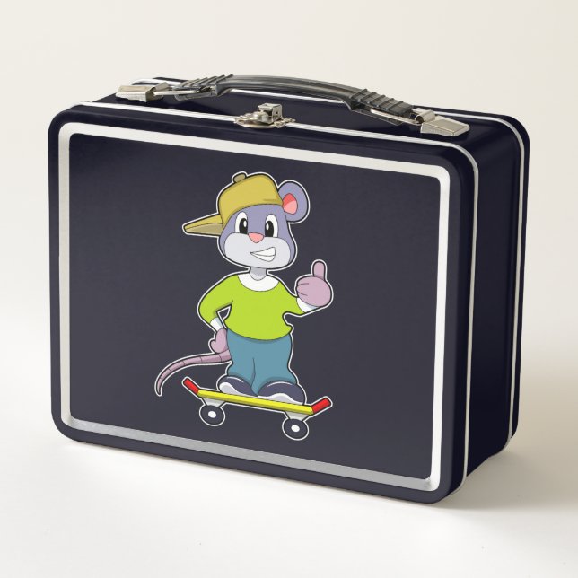 Maus als Skater mit Skateboard Metall Brotdose (Vorderseite)