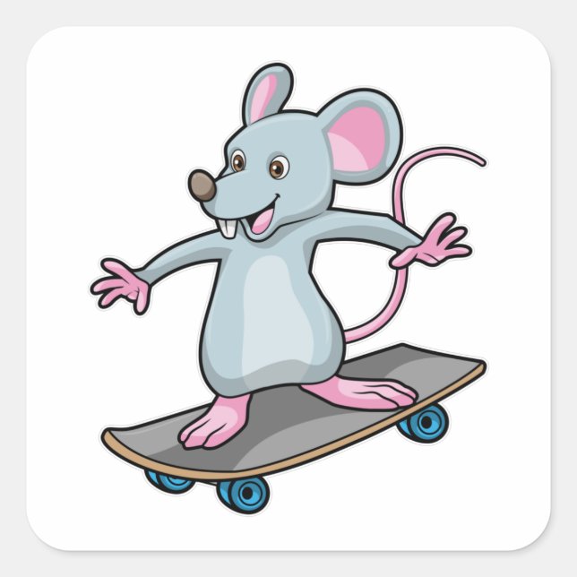 Maus als Skater mit Skateboard Quadratischer Aufkleber (Vorderseite)