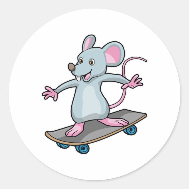 Maus als Skater mit Skateboard Runder Aufkleber (Vorderseite)