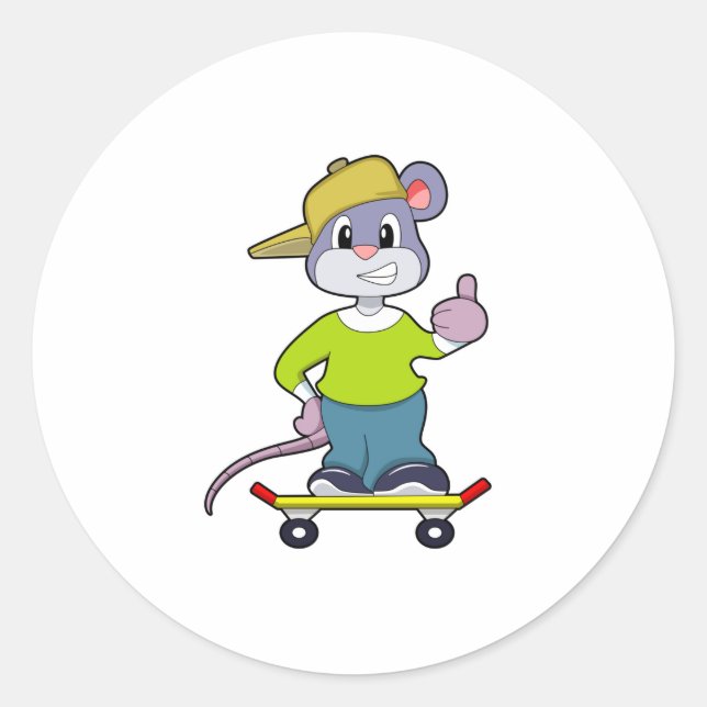 Maus als Skater mit Skateboard Runder Aufkleber (Vorderseite)