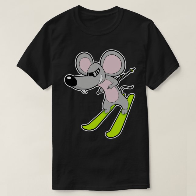 Maus als Skifahrer mit Ski 1 T-Shirt (Design vorne)
