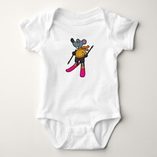 Maus als Skifahrer mit Ski Baby Strampler (Vorderseite)