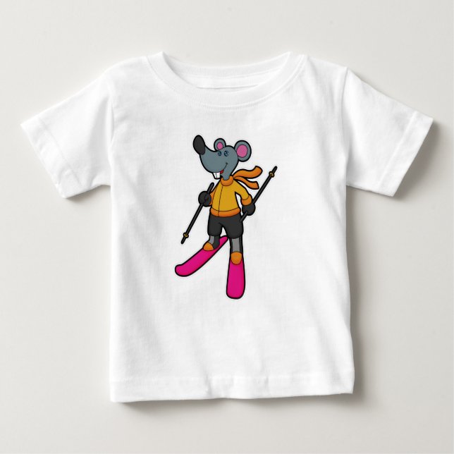 Maus als Skifahrer mit Ski Baby T-shirt (Vorderseite)