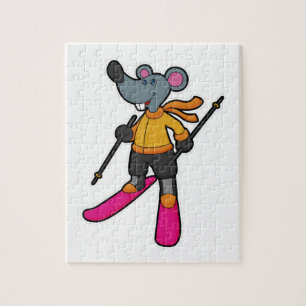 Maus als Skifahrer mit Ski Puzzle