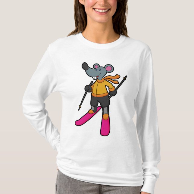 Maus als Skifahrer mit Ski T-Shirt (Vorderseite)