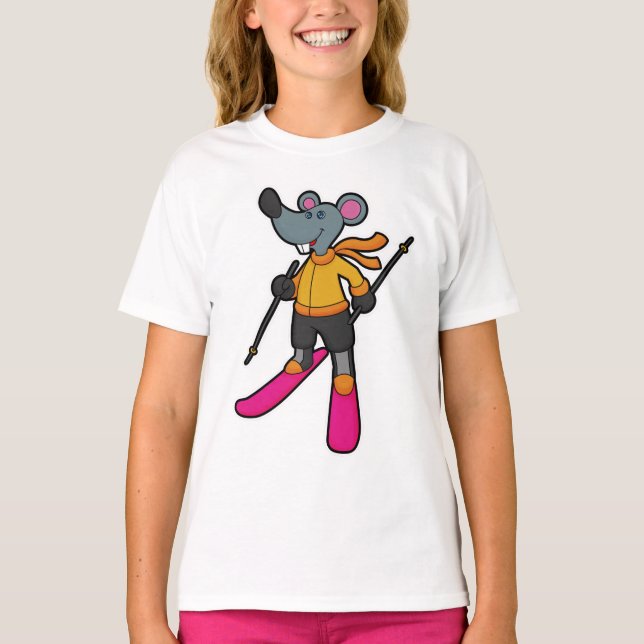 Maus als Skifahrer mit Ski T-Shirt (Vorderseite)