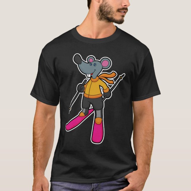 Maus als Skifahrer mit Ski T-Shirt (Vorderseite)