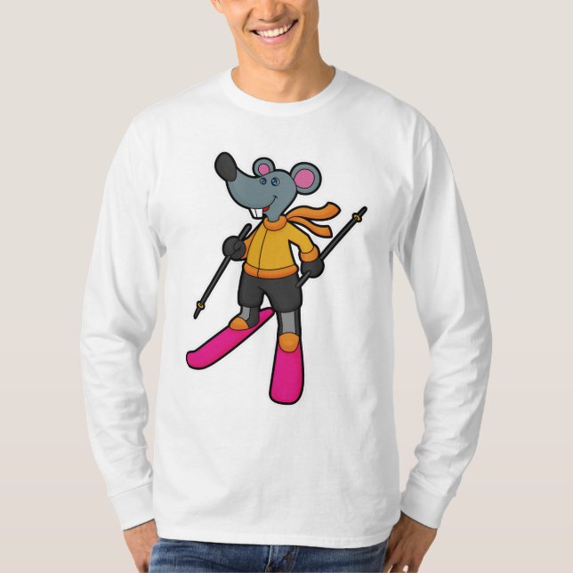 Maus als Skifahrer mit Ski T-Shirt (Vorderseite)