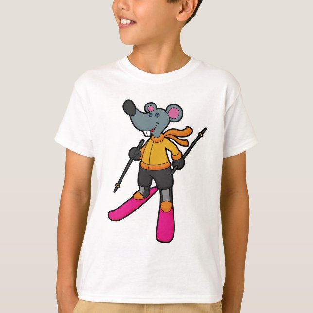 Maus als Skifahrer mit Ski T-Shirt (Vorderseite)