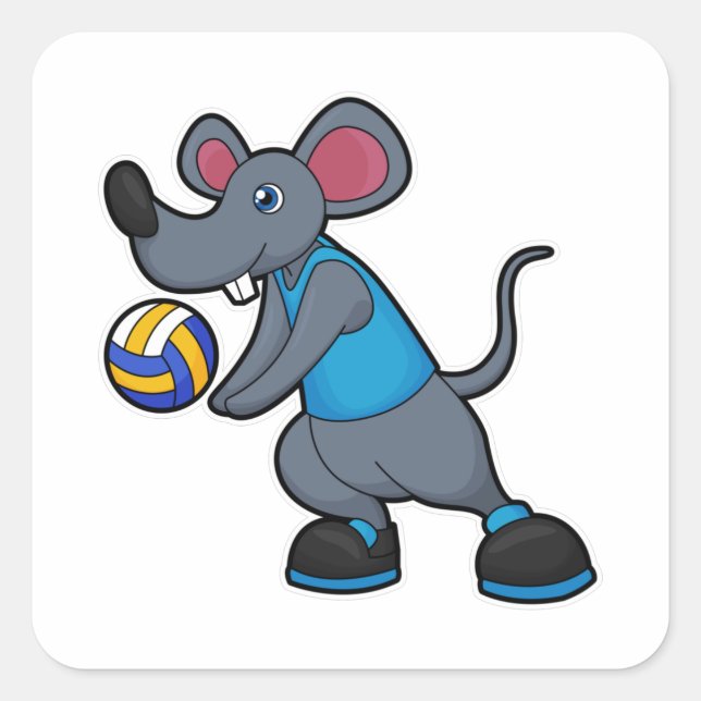 Maus als Volleyballspieler mit Volleyball Quadratischer Aufkleber (Vorderseite)
