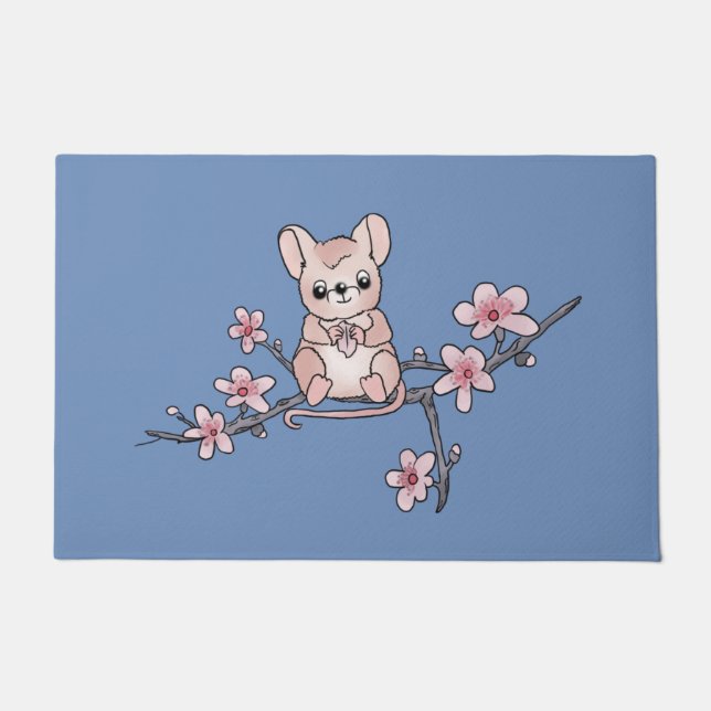 Maus auf Blütenzweig Fußmatte (Vorderseite)