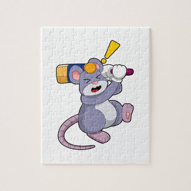 Maus auf Cricket mit Cricket-Fledermaus Puzzle (Vertikal)