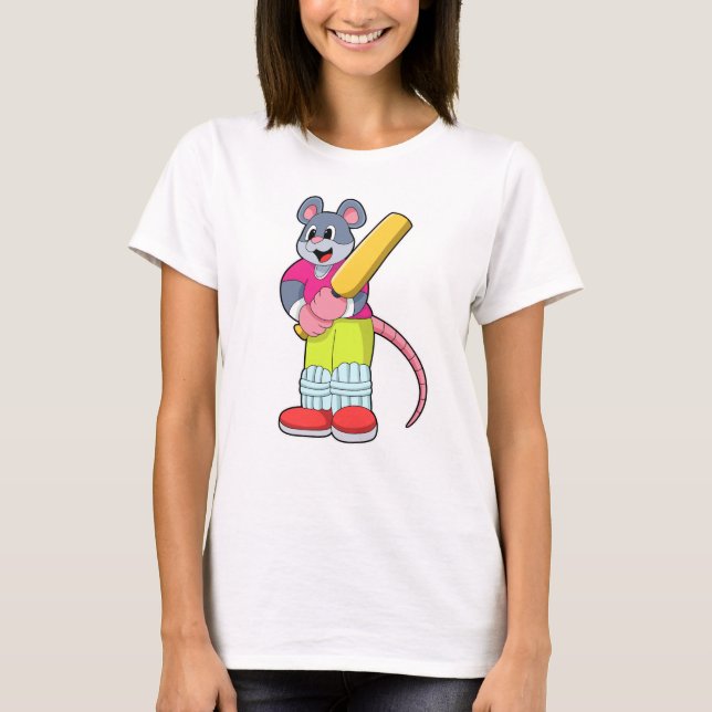 Maus auf Cricket mit Cricket-Fledermaus T-Shirt (Vorderseite)