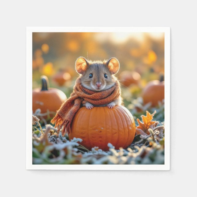 Maus auf einem Autumn Pumpkin Serviette (Vorderseite)