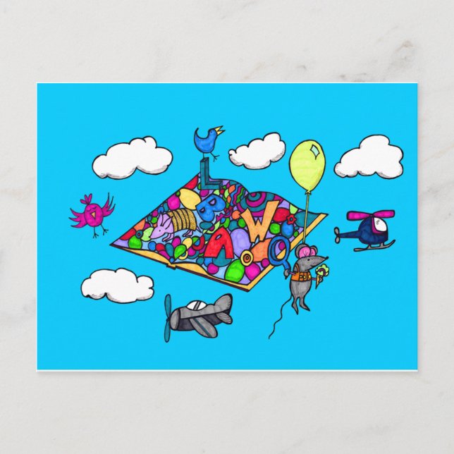 Maus auf einer Adventure Postkarte (Vorderseite)