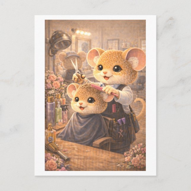 Maus auf Karriere als Friseur Postkarte (Vorderseite)