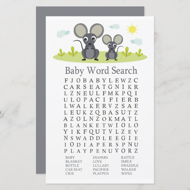 Maus Baby Shooter Word Search Game (Vorne/Hinten)