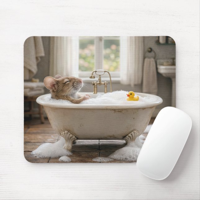 Maus badet in einem Schaumbad Mousepad (Mit Mouse)