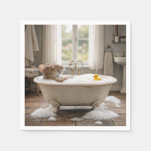 Maus badet in einem Schaumbad Serviette (Vorderseite)