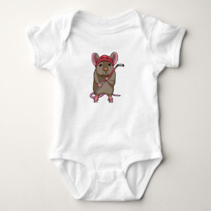 Maus bei Eishockey mit Eishockeystick mit Eishocke Baby Strampler