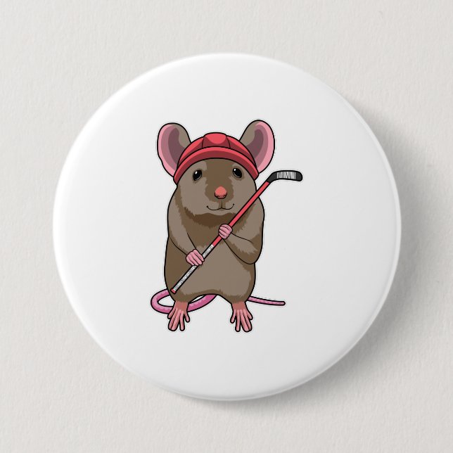 Maus bei Eishockey mit Eishockeystick mit Eishocke Button (Vorderseite)
