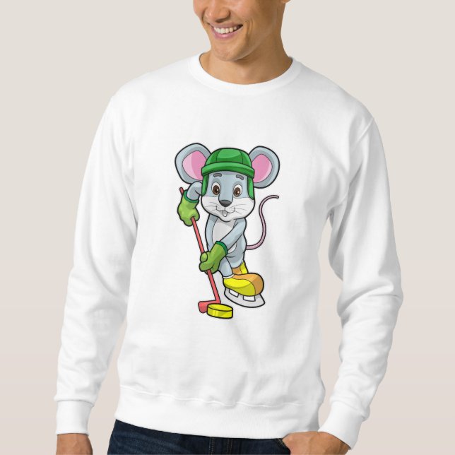 Maus bei Eishockey mit Eishockeystick mit Eishocke Sweatshirt (Vorderseite)