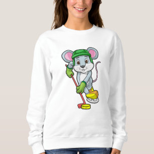 Maus bei Eishockey mit Eishockeystick mit Eishocke Sweatshirt