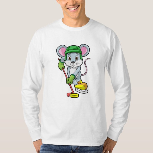 Maus bei Eishockey mit Eishockeystick mit Eishocke T-Shirt (Vorderseite)