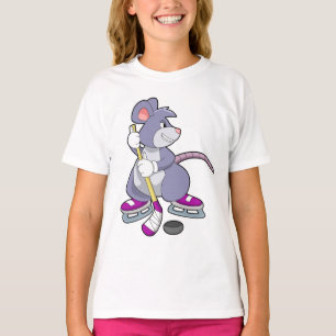 Maus bei Eishockey mit Eishockeystick mit Eishocke T-Shirt