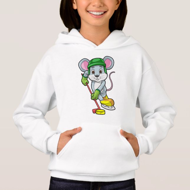 Maus bei Eishockey mit Hockeystick Hoodie (Vorderseite)
