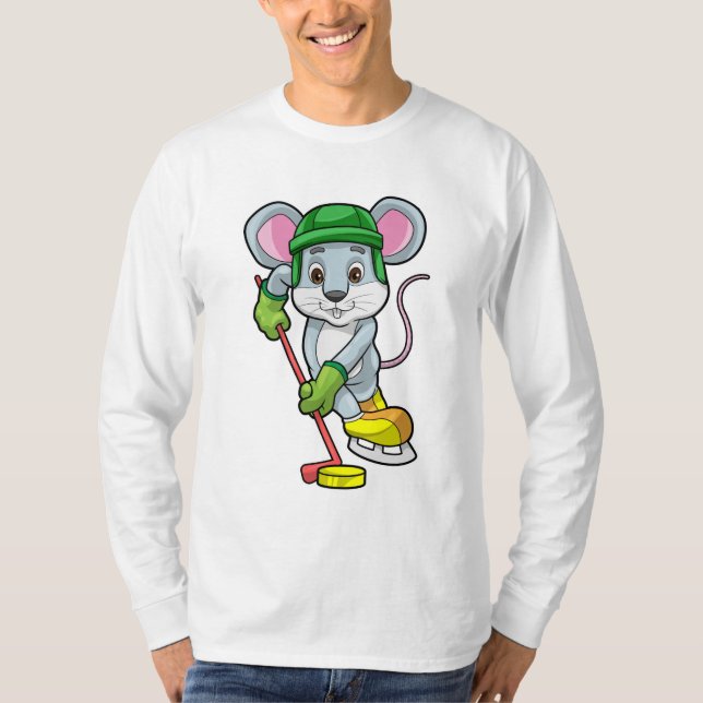 Maus bei Eishockey mit Hockeystick T-Shirt (Vorderseite)