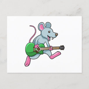 Maus bei Music mit Gitarre Postkarte