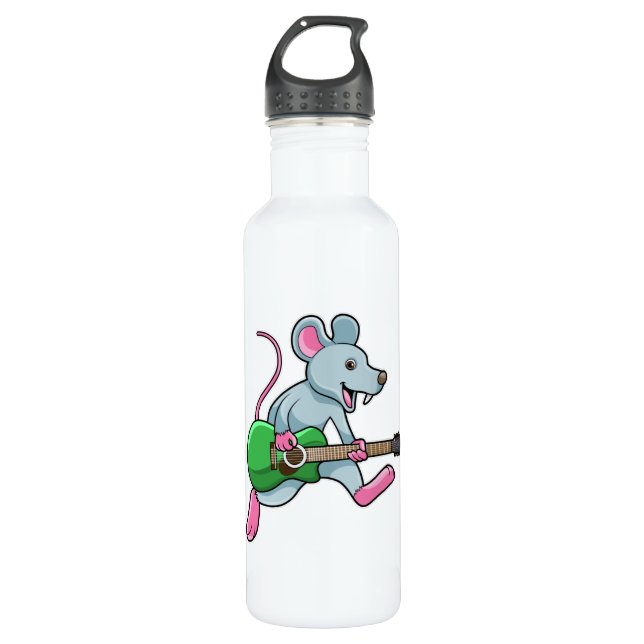 Maus bei Musik mit Gitarre Edelstahlflasche (Vorderseite)