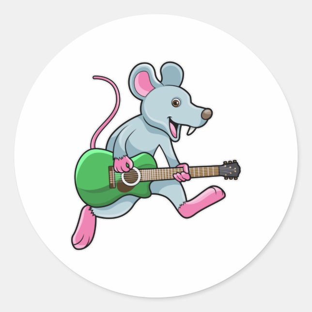 Maus bei Musik mit Gitarre Runder Aufkleber (Vorderseite)