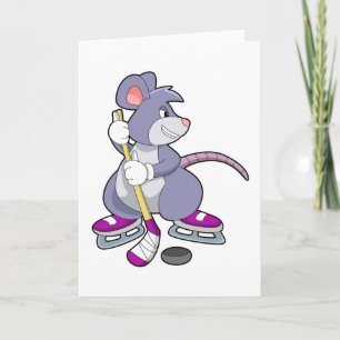 Maus beim Eishockey mit Eishockeyschläger Karte