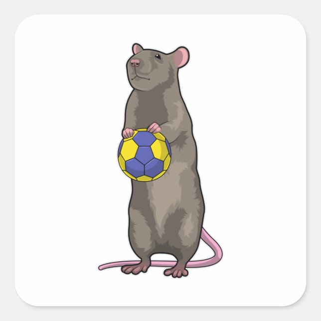 Maus beim Handball Sport Quadratischer Aufkleber (Vorderseite)
