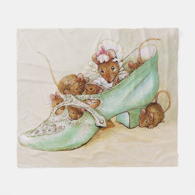 Maus Familie in einem Schuhwerk von Beatrix Potter Fleecedecke (Vorderseite (Horizontal))