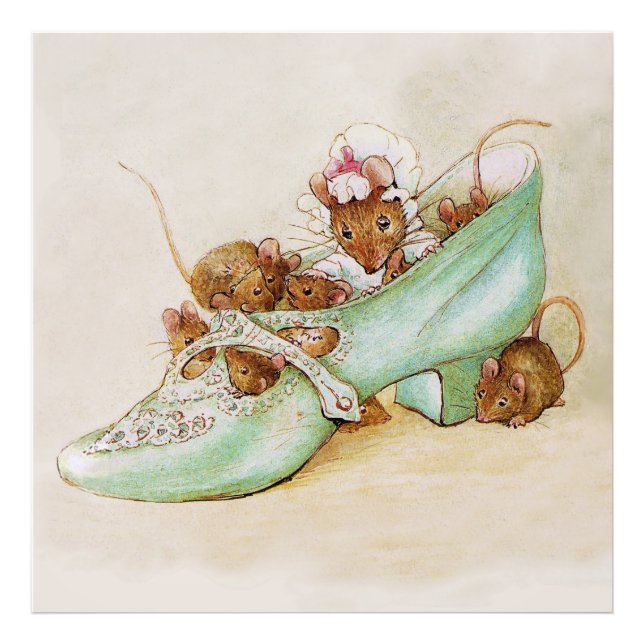 Maus Familie in einem Schuhwerk von Beatrix Potter Fotodruck (Vorne)
