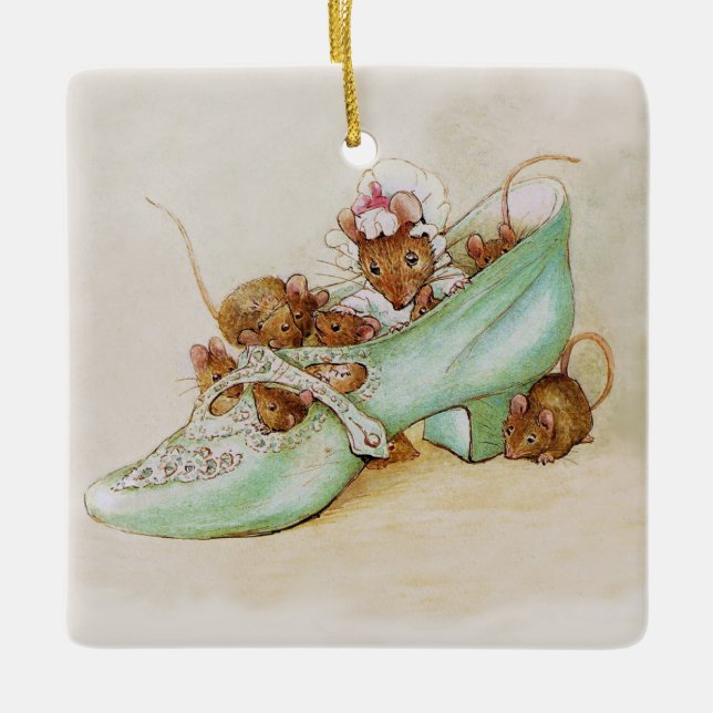 Maus Familie in einem Schuhwerk von Beatrix Potter Keramikornament (Vorderseite)