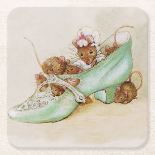 Maus Familie in einem Schuhwerk von Beatrix Potter Rechteckiger Pappuntersetzer