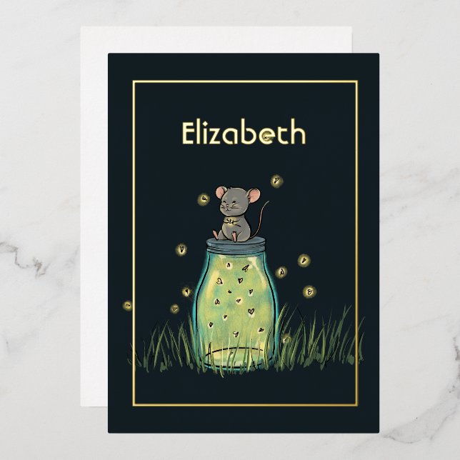 Maus Firefly Mason Jar Dusche Folieneinladung (Vorderseite/Rückseite)