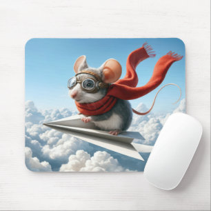 Maus Flug eines Papierflugzeugs Mousepad