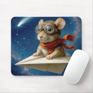 Maus Flug eines Papierflugzeugs Mousepad